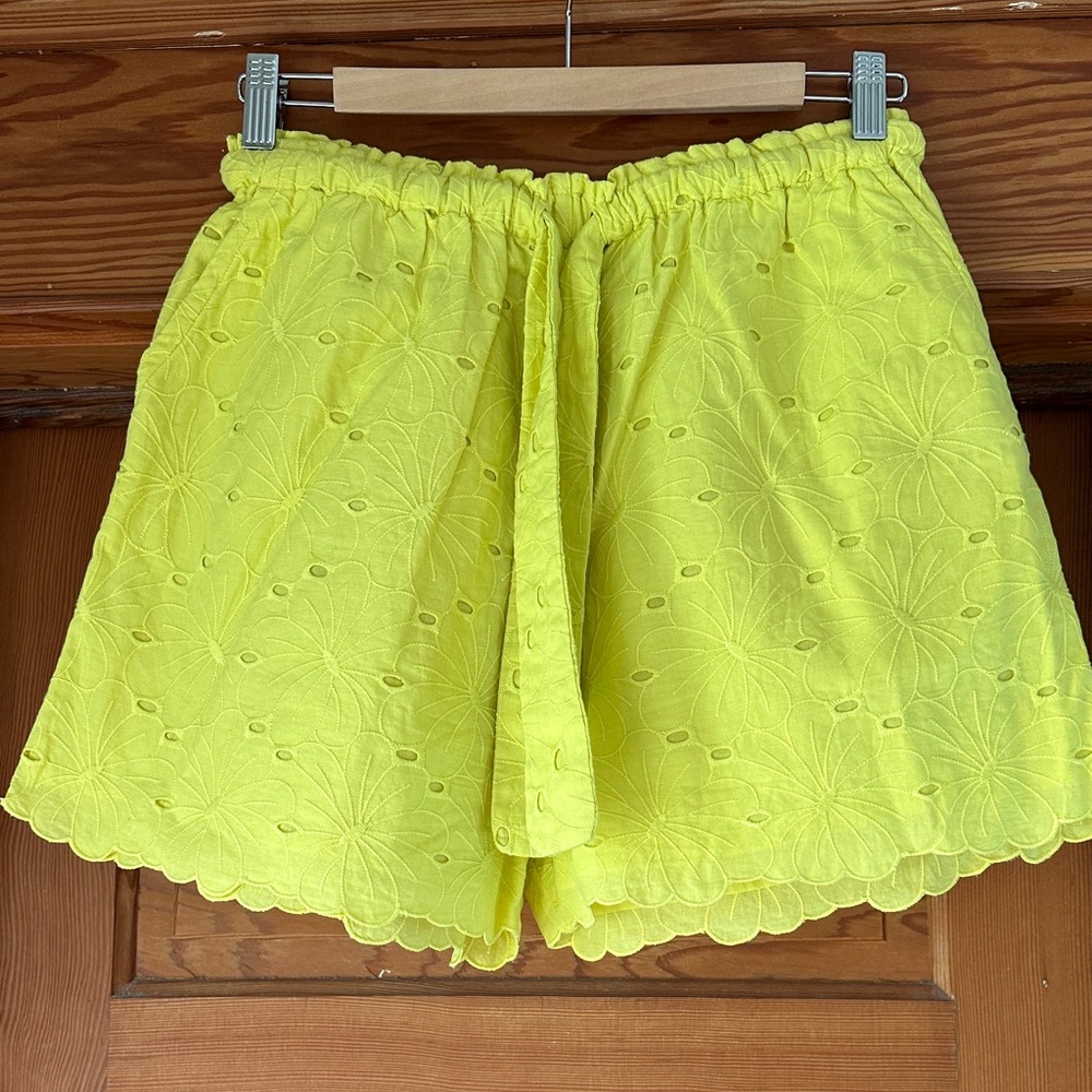 Women’s Yellow Eyelet Tie-Waist Shorts